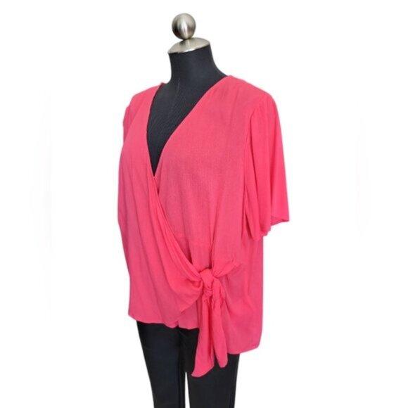 V-Neck Cross Over Side Tie Crinkle Blouse ESQUALO Sz 14 + - Picture 3 of 8